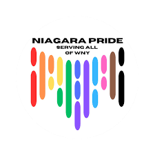 Logo of Niagara Pride featuring colorful vertical bars and the text "Serving All of WNY."